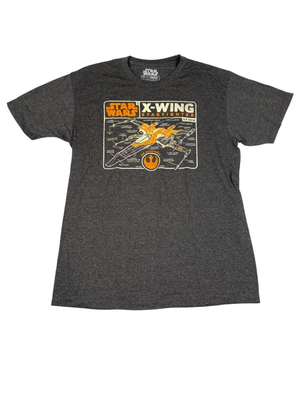 Star Wars X-Wing Starfighter Diagram Graphic T-Shirt Heather Gray M Cotton Blend